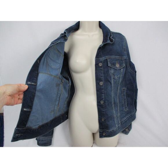 Torrid Denim Trucker Jacket 1 Blue Jean Dark Distress Wash Stretch 1X 14 16 NEW - Picture 3 of 15